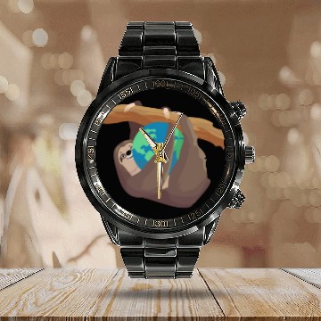Discover Forest Sloth Animal Embrace Mother Earth Day Calendar Steel Band Watch