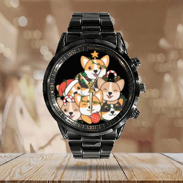 Discover Corgi Christmas Tree Funny Animal Christmas Calendar Steel Band Watch