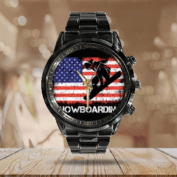 Discover America Snowboarding Stars and Stripes Snowboard Calendar Steel Band Watch