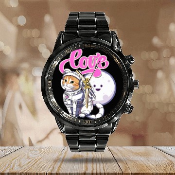 Discover Astronaut Cat Love The Moon Calendar Steel Band Watch