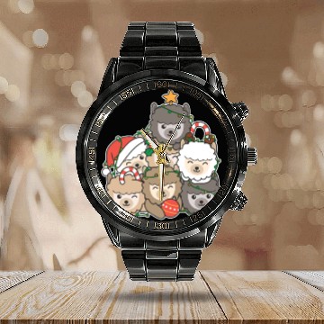 Discover Alpaca Christmas Tree Funny Animal Christmas Calendar Steel Band Watch