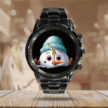 Discover Snowman Christmas watercolor Santa hat Calendar Steel Band Watch