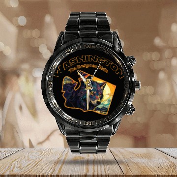 Discover Washington Wildlife - wolf Calendar Steel Band Watch