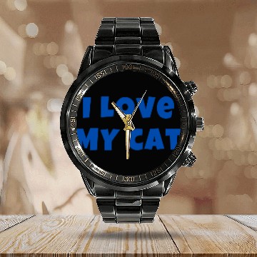 Discover I LOVE MY CAT in Blue (Gift for Cat Owner) Calendar Steel Band Watch