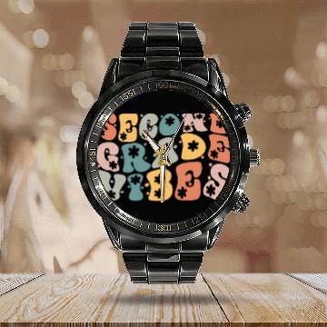 Discover Second Grade Vibes 2nd Grade Graduation Groovy Calendar Steel Band Watch