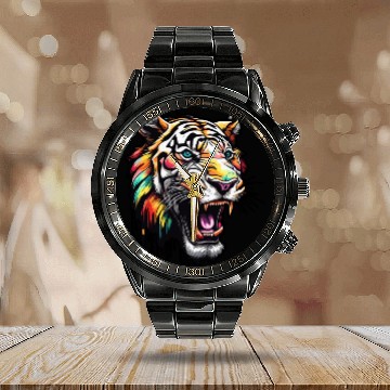 Discover Tiger / Animal / Safari / Wild / Animal Print Calendar Steel Band Watch