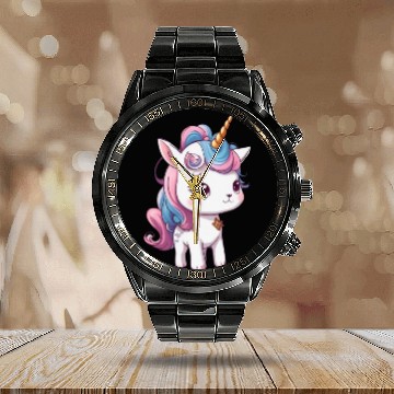 Discover Rainbow unicorn 3 Calendar Steel Band Watch