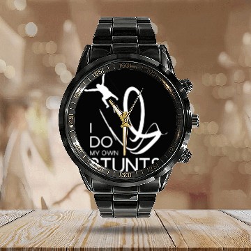 Discover "I Do My Own Stunts" Daredevil Design Calendar Steel Band Watch