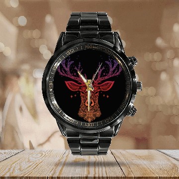 Discover Reindeer with snowflakes Calendar Steel Band Watch