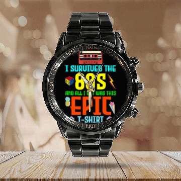 Discover Retro Nostalgia Collage I Survived the '80s' Epic Calendar Steel Band Watch