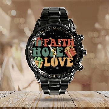 Discover Faith Hope Love Religious Family Christmas Calendar Steel Band Watch