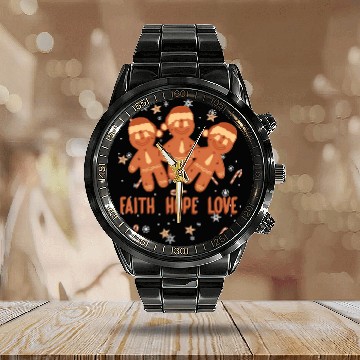 Discover Faith Hope Love Religious Christmas Costume Calendar Steel Band Watch