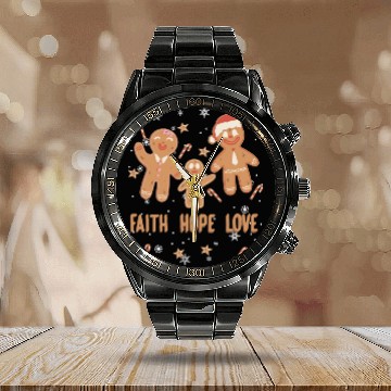 Discover Gingerbread Man Faith Hope Love Religious Calendar Steel Band Watch