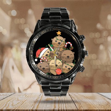 Discover Otter Christmas Tree Funny Animal Christmas Calendar Steel Band Watch