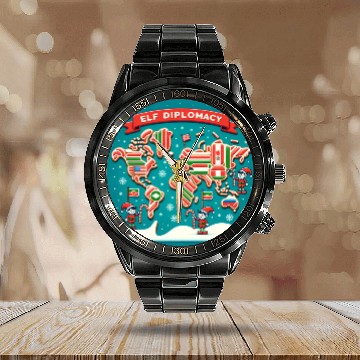 Discover Elf Diplomacy - World Map of Sweet Connections Calendar Steel Band Watch