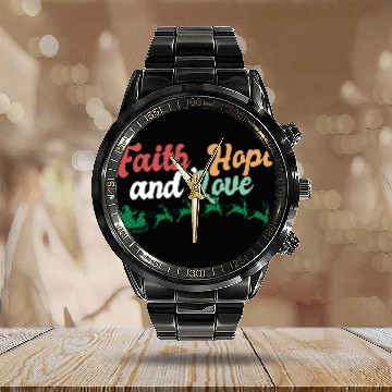Discover Faith Hope Love Religious Family Christmas Calendar Steel Band Watch