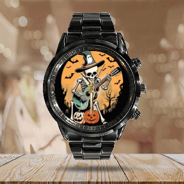 Discover Skeleton Playing Guitar Spooky Serenade Halloween Calendar Steel Band Watch