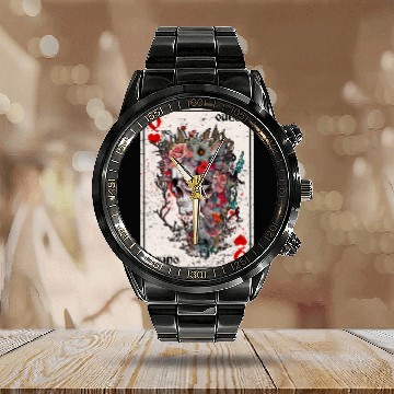 Discover Queen of Hearts Card Game Horror Heart Queen Calendar Steel Band Watch