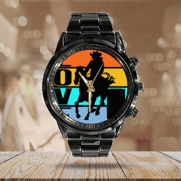 Discover Horseback Riding Equestrian Colorful Horse Lovers Calendar Steel Band Watch