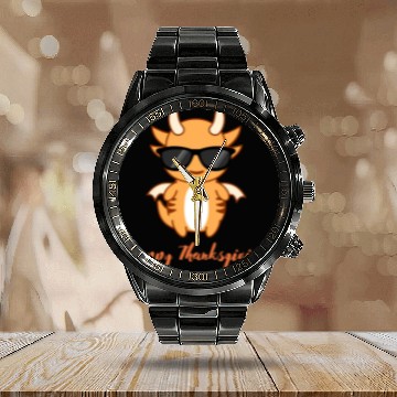 Discover Happy Thanksgiving - Thanksgiving cartoon design Calendar Steel Band Watch