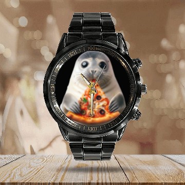 Discover Seerobbe enjoys pizza Calendar Steel Band Watch