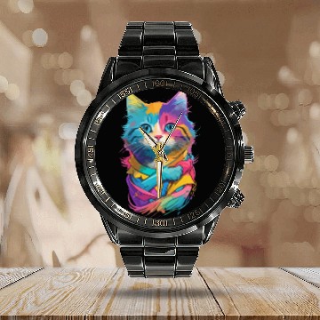 Discover Colorful Cute cat for cat Lovers Calendar Steel Band Watch