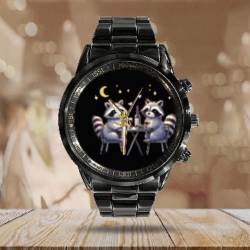 Discover Raccoon Romance Calendar Steel Band Watch