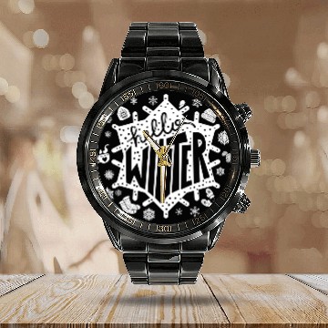 Discover Abstract Winter Snowflakes" Calendar Steel Band Watch