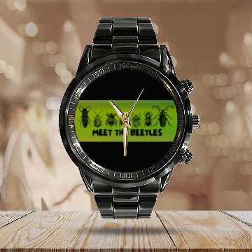Discover Meet the Beetles (Green) - Funny Bug Lovers Design Calendar Steel Band Watch