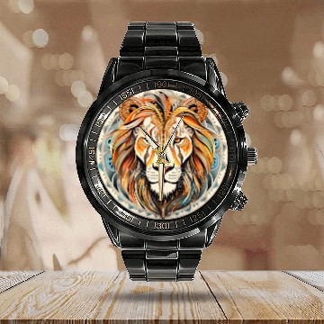 Discover Lion Mandala Art Calendar Steel Band Watch
