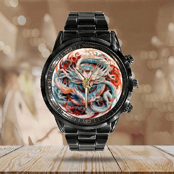 Discover Chinese Dragon Mandala Art Calendar Steel Band Watch