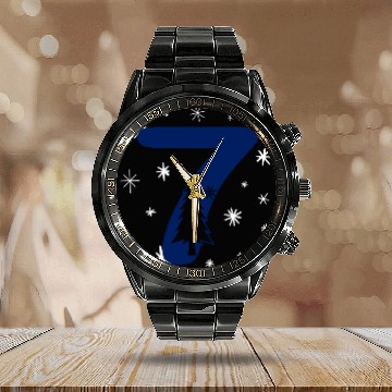 Discover Lucky Blue Number 7 - Christmas Nr. Seven Calendar Steel Band Watch