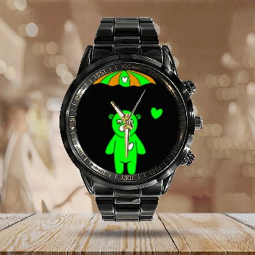 Discover Teddy Bear - The Green Skydiver Calendar Steel Band Watch