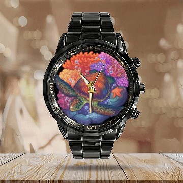 Discover Sea Turtle Reef Calendar Steel Band Watch