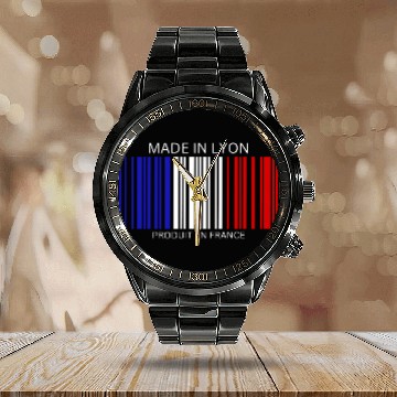 Discover Lyon Barcode France Flag for French People Calendar Steel Band Watch