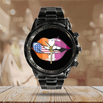 Discover American Flag Tongue Lesbian Flag Lips LGBTQ Pride Calendar Steel Band Watch