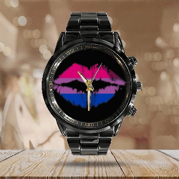 Discover Bisexual Pride Flag LGBTQ Lips Calendar Steel Band Watch