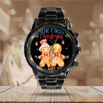 Discover gingerbread couple first Christmas Mr. and Mrs. Calendar Steel Band Watch