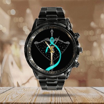 Discover Warrior Bow Warrior Teal Ribbon Ovarian Cancer Calendar Steel Band Watch