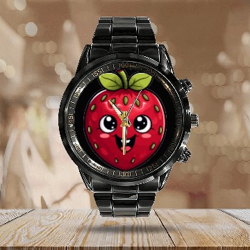 Discover Cute Funny Strawberry Summer Kawaii Gift Calendar Steel Band Watch