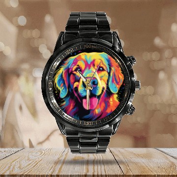 Discover Watercolor Colorful Golden Retriever Calendar Steel Band Watch