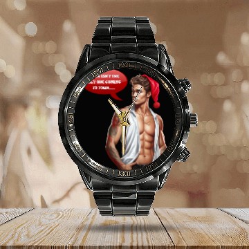 Discover Christmas Nice Cute and Handsome Santa Hat Man Calendar Steel Band Watch