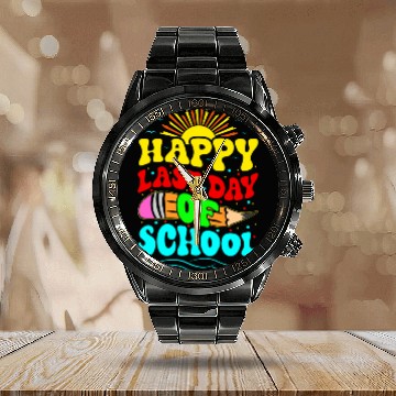 Discover Happy Last Day Of School Teacher Students Groovy Calendar Steel Band Watch