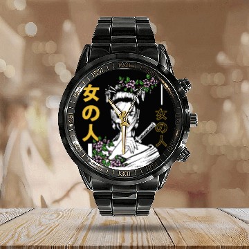 Discover Japanese Samurai Floral Warrior Flower Woman Calendar Steel Band Watch