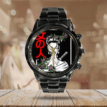 Discover Japanese Samurai Floral Warrior Flower Woman Calendar Steel Band Watch