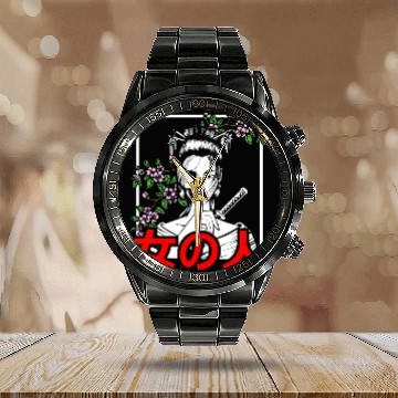 Discover Japanese Samurai Floral Warrior Flower Woman Calendar Steel Band Watch