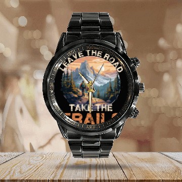 Discover Outdoor Hiking Nature Adventure Trails Calendar Steel Band Watch