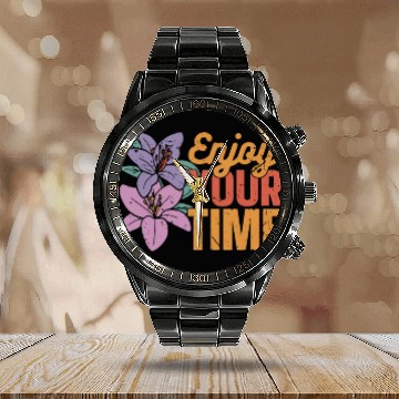 Discover Orchids Enjoy Your Time Orchid Flower Gardening Calendar Steel Band Watch