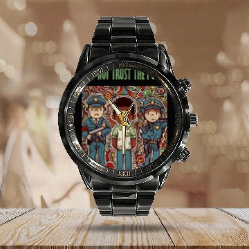 Discover I do not trust the police Calendar Steel Band Watch