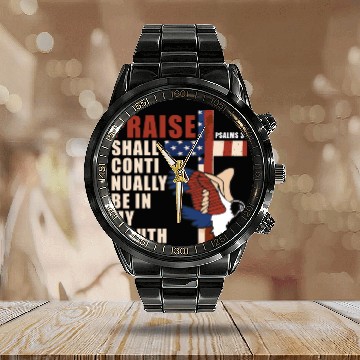 Discover US Flag Eagle Christian Cross Patriotic Bible Vers Calendar Steel Band Watch